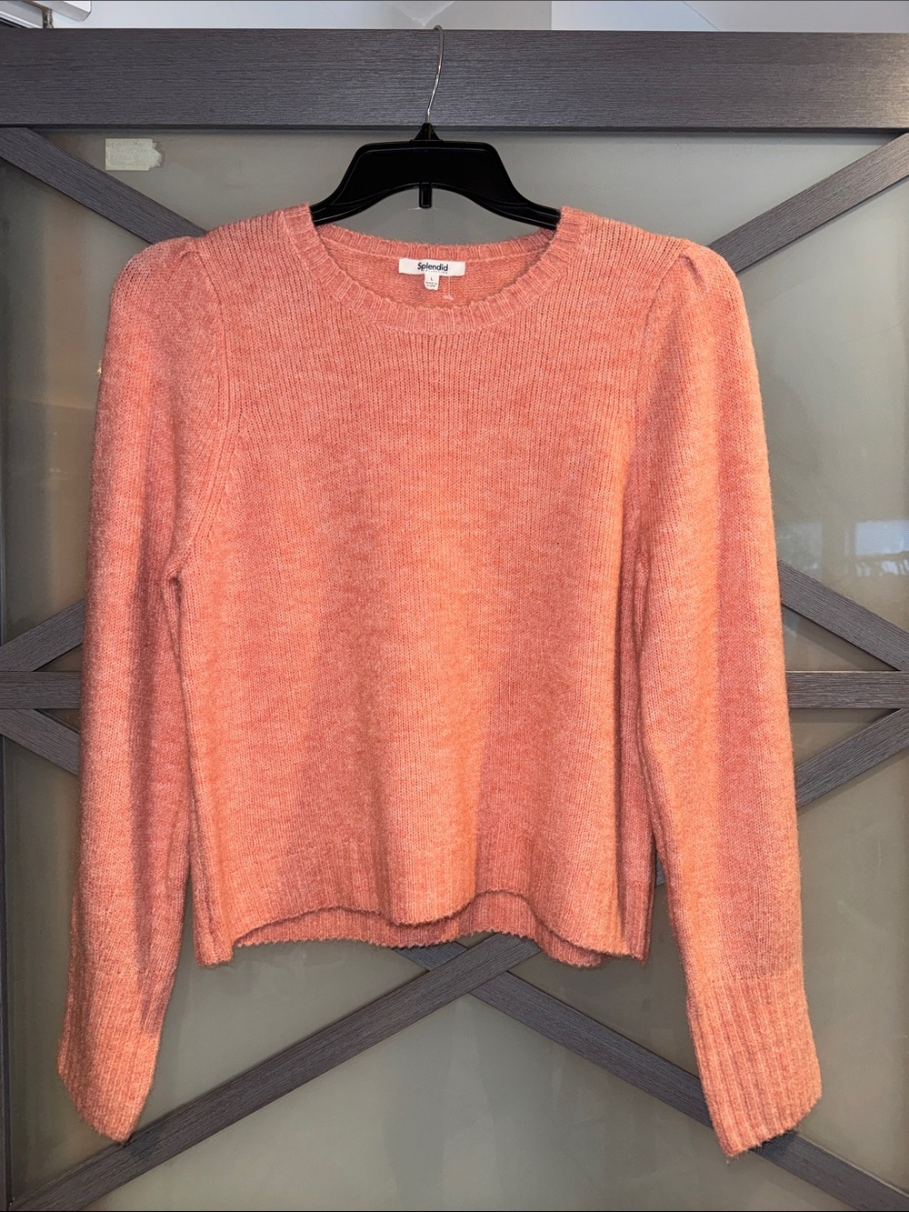 Splendid Peach Wool Blend Crewneck Sweater with Puff Shoulder Detail Large